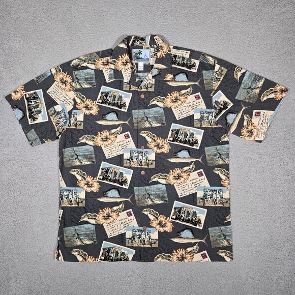 AFTCO Other - AFTCO Shirt Mens Large Miami Fish Postcards Beach Surf Casual Made in USA Logo